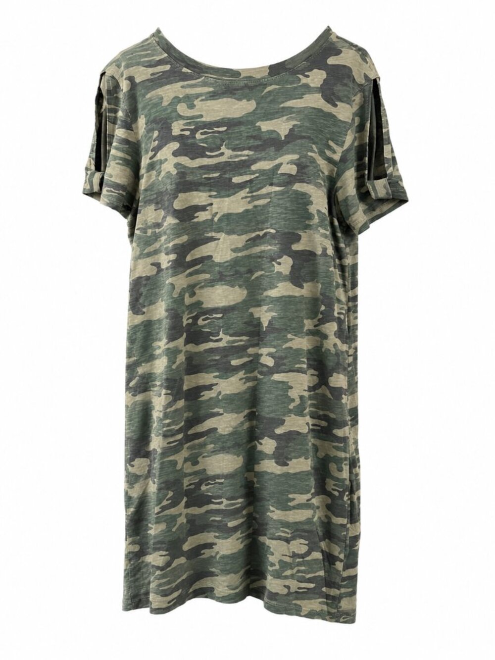 Sanctuary Camo T Shirt Dress Large Casual Shift Dress Cold Shoulder